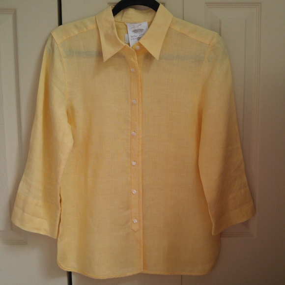 Talbots Yellow Irish Linen Blouse - Picture 3 of 8